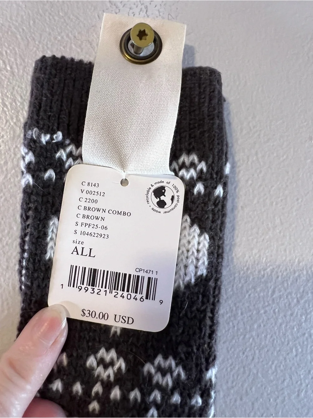 Free People Brown & White Heart Pattern Crew Socks